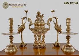 Bộ đỉnh đồng rồng ngũ sự chầu đỏ mắt cua kích thước 60 cm